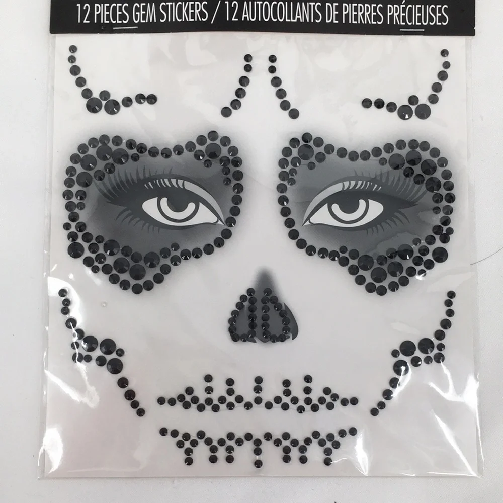 Spirit Black Skeleton Decal Gem Face Stickers